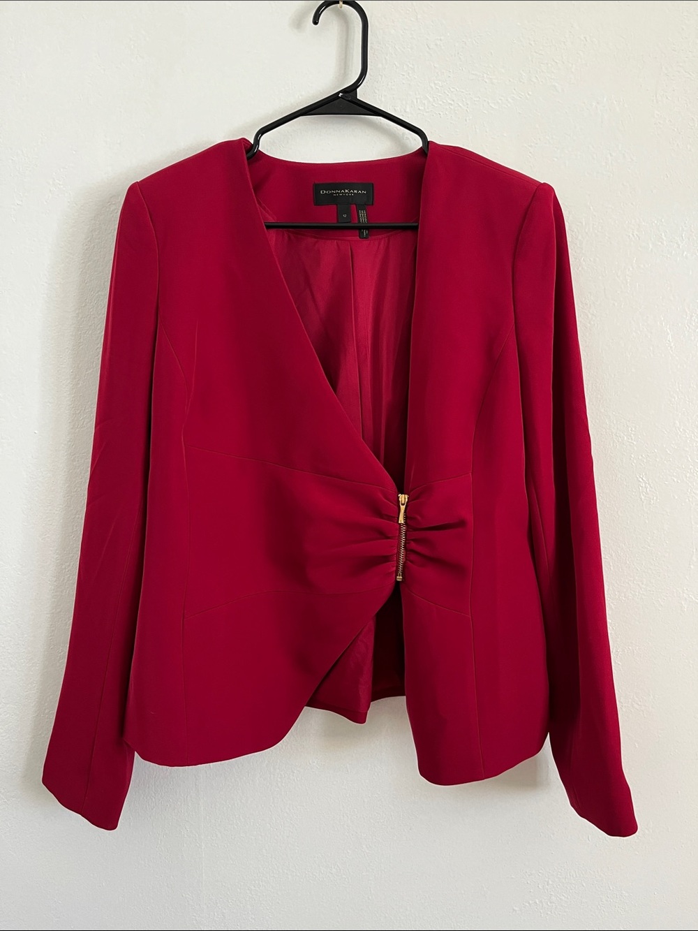 Donna Karan Deep Red Gathered Front Blazer Size 12